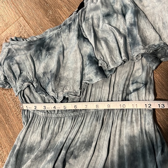 One Shoulder Blue Tie Dye Assymetrical Dress - Picture 2 of 7